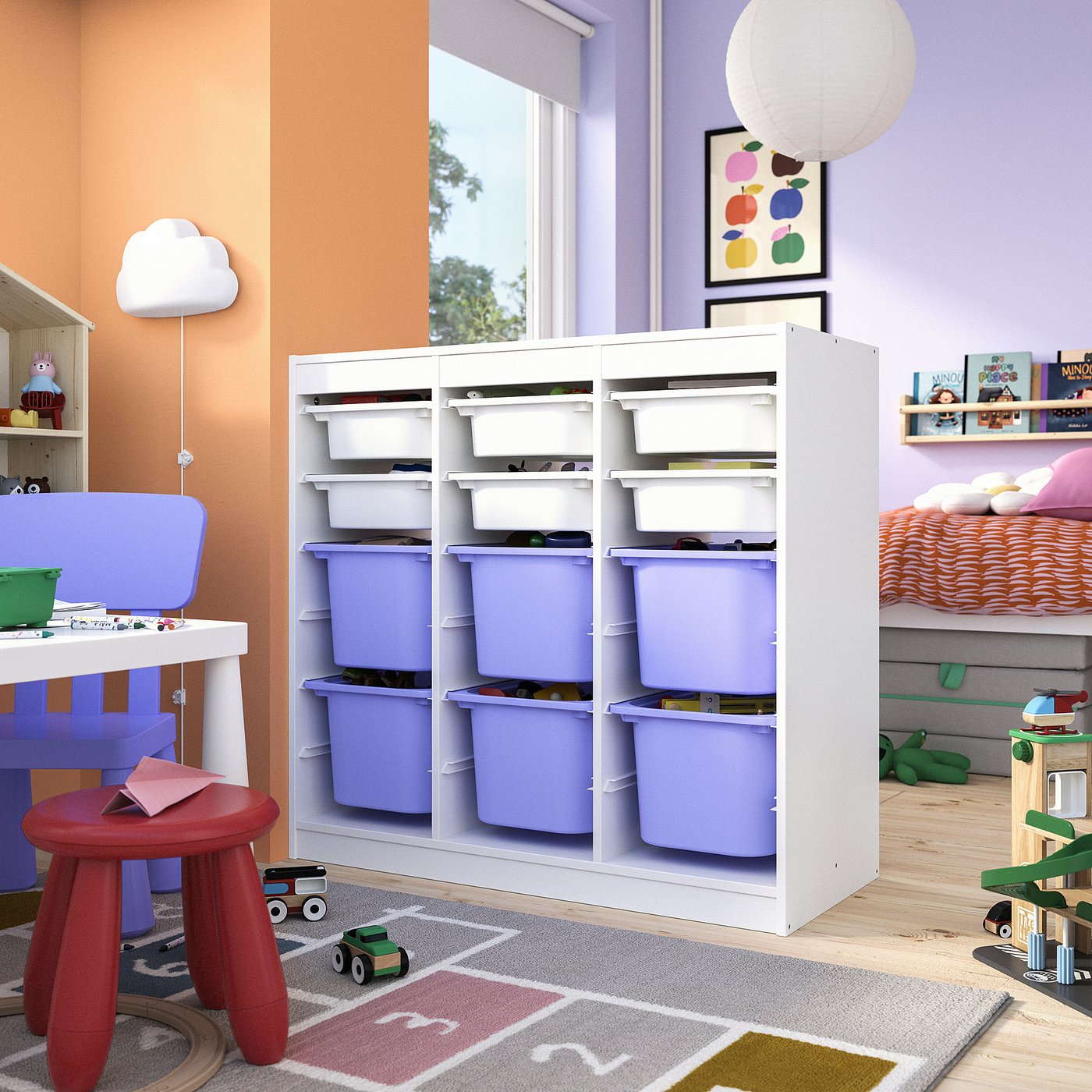 TROFAST storage combination with boxes, room divider/white lilac, 99x44x94 cm