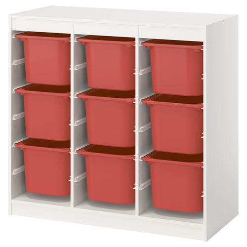TROFAST storage combination with boxes, room divider/white red, 99x94x44 cm