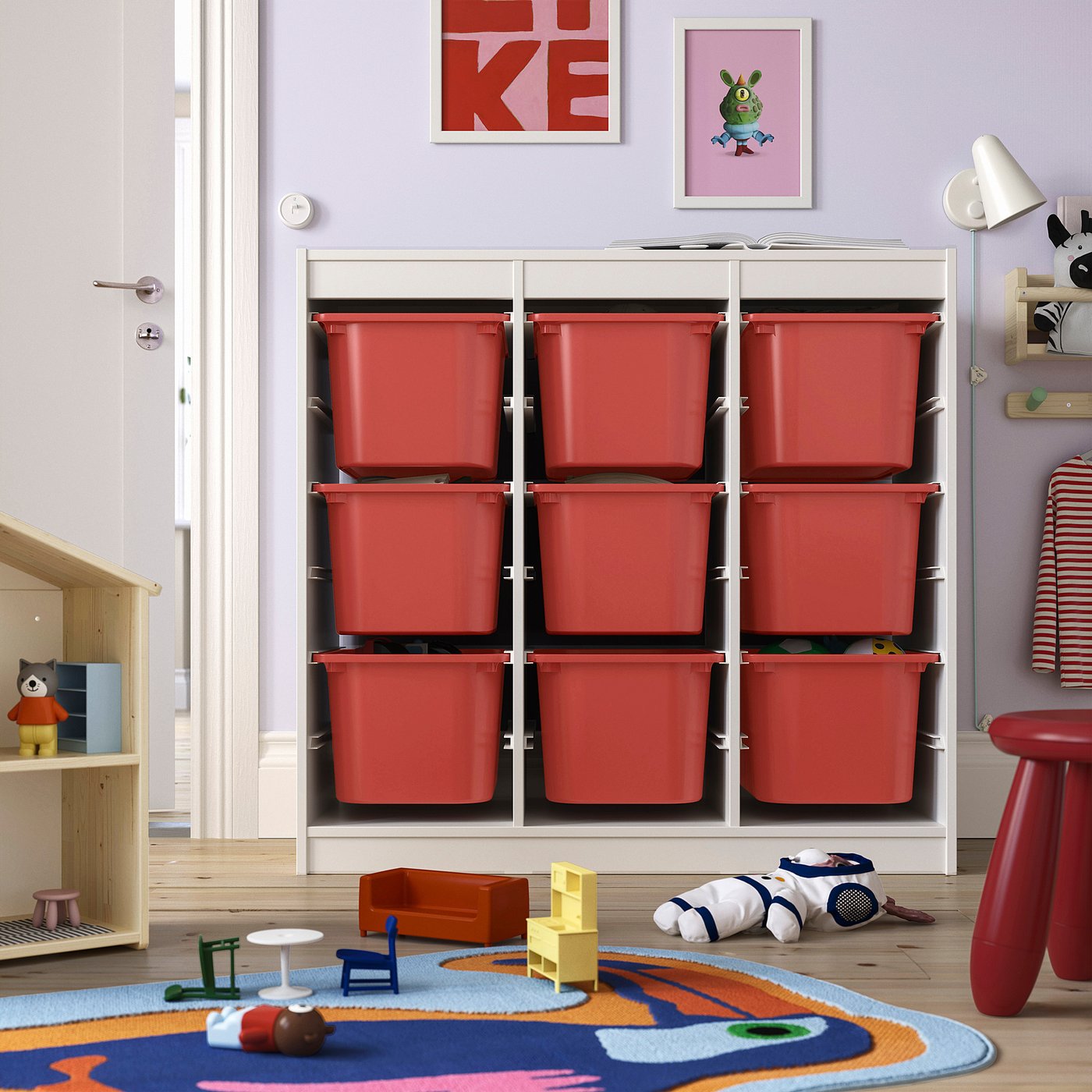 TROFAST storage combination with boxes, room divider/white red, 99x44x94 cm