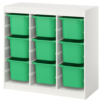 TROFAST storage combination with boxes, room divider/white bright green, 99x44x94 cm