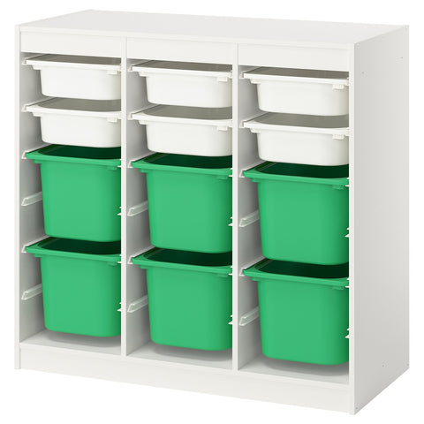 TROFAST storage combination with boxes, room divider/white bright green, 99x44x94 cm