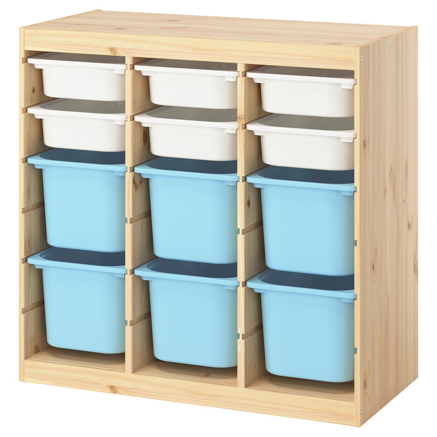 TROFAST storage combination with boxes, room divider light white stained pine/white light blue, 93x44x91 cm