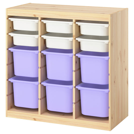 TROFAST storage combination with boxes, room divider light white stained pine/white lilac, 93x91x44 cm