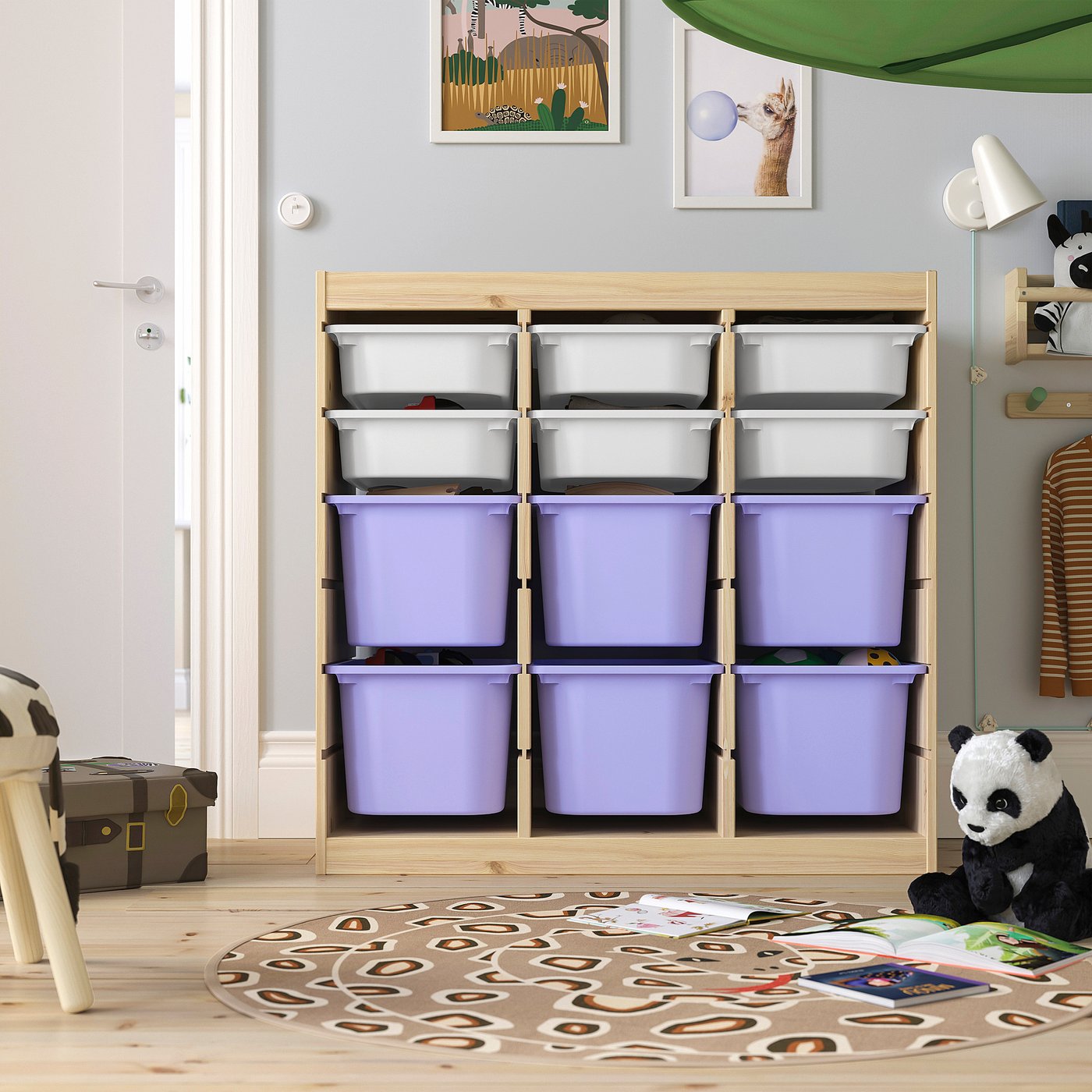 TROFAST storage combination with boxes, room divider light white stained pine/white lilac, 93x91x44 cm