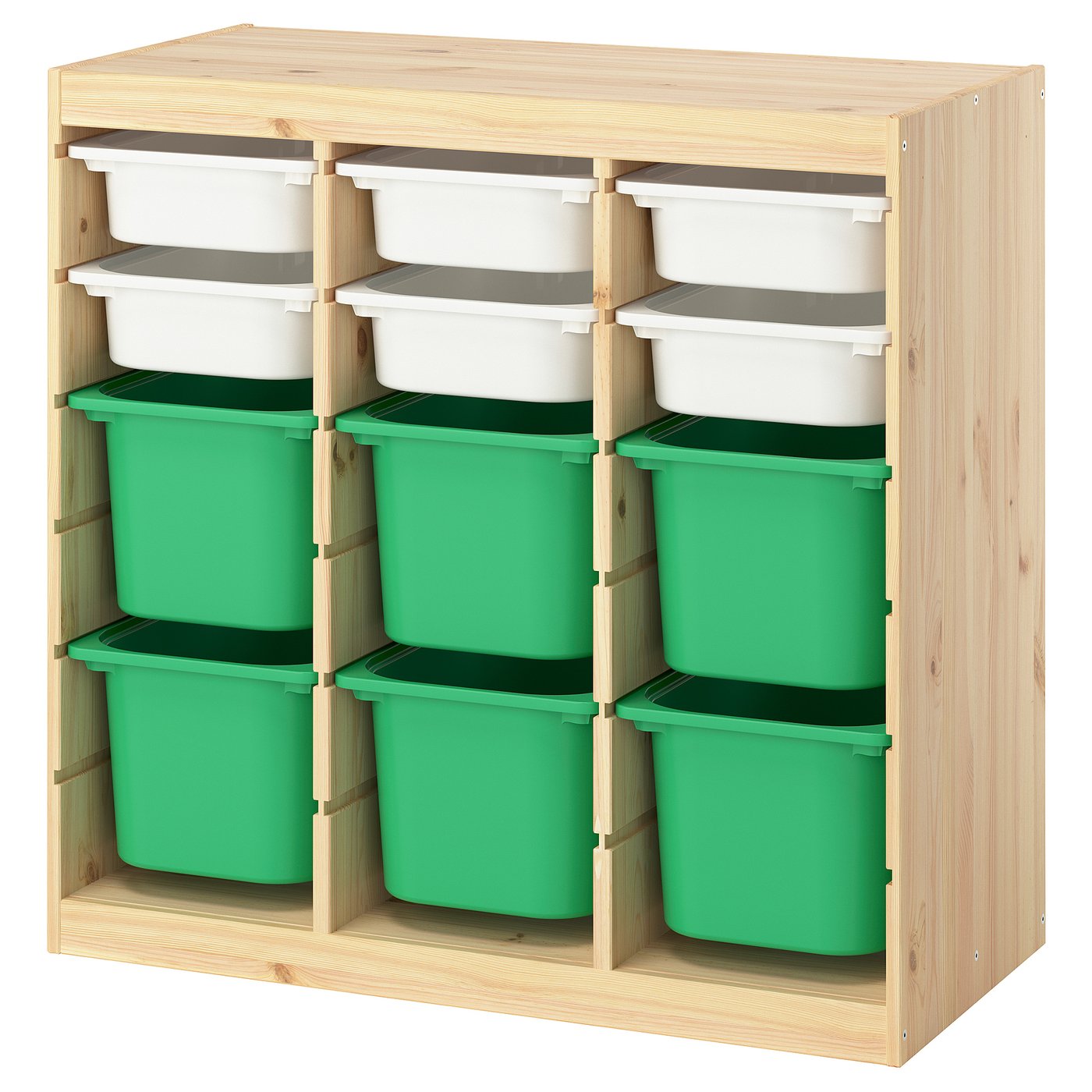 TROFAST storage combination with boxes, room divider light white stained pine/white bright green, 93x91x44 cm