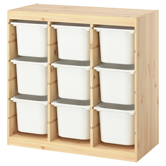 TROFAST storage combination with boxes, room divider/light white stained pine white, 93x91x44 cm