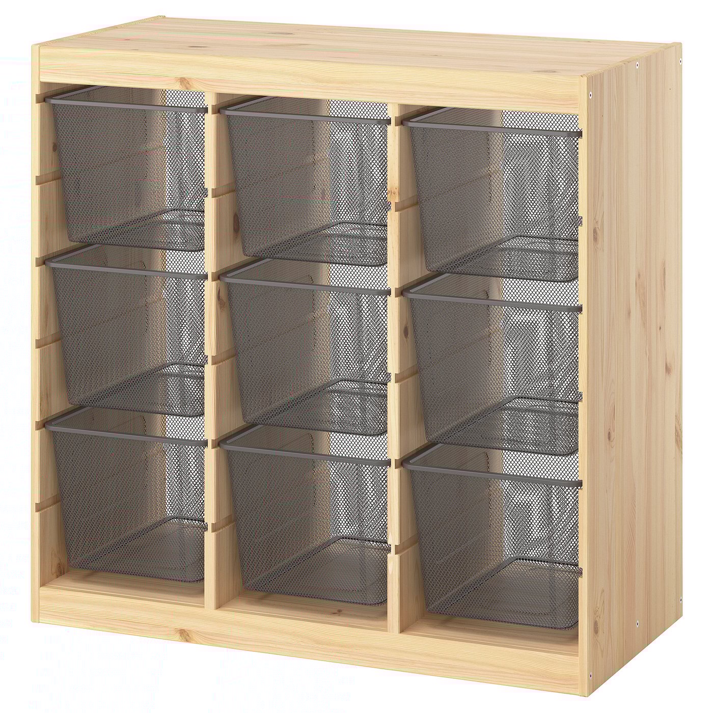 TROFAST storage combination with boxes, room divider/light white stained pine dark grey, 93x91x44 cm