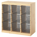 TROFAST storage combination with boxes, room divider/light white stained pine dark grey, 93x44x91 cm