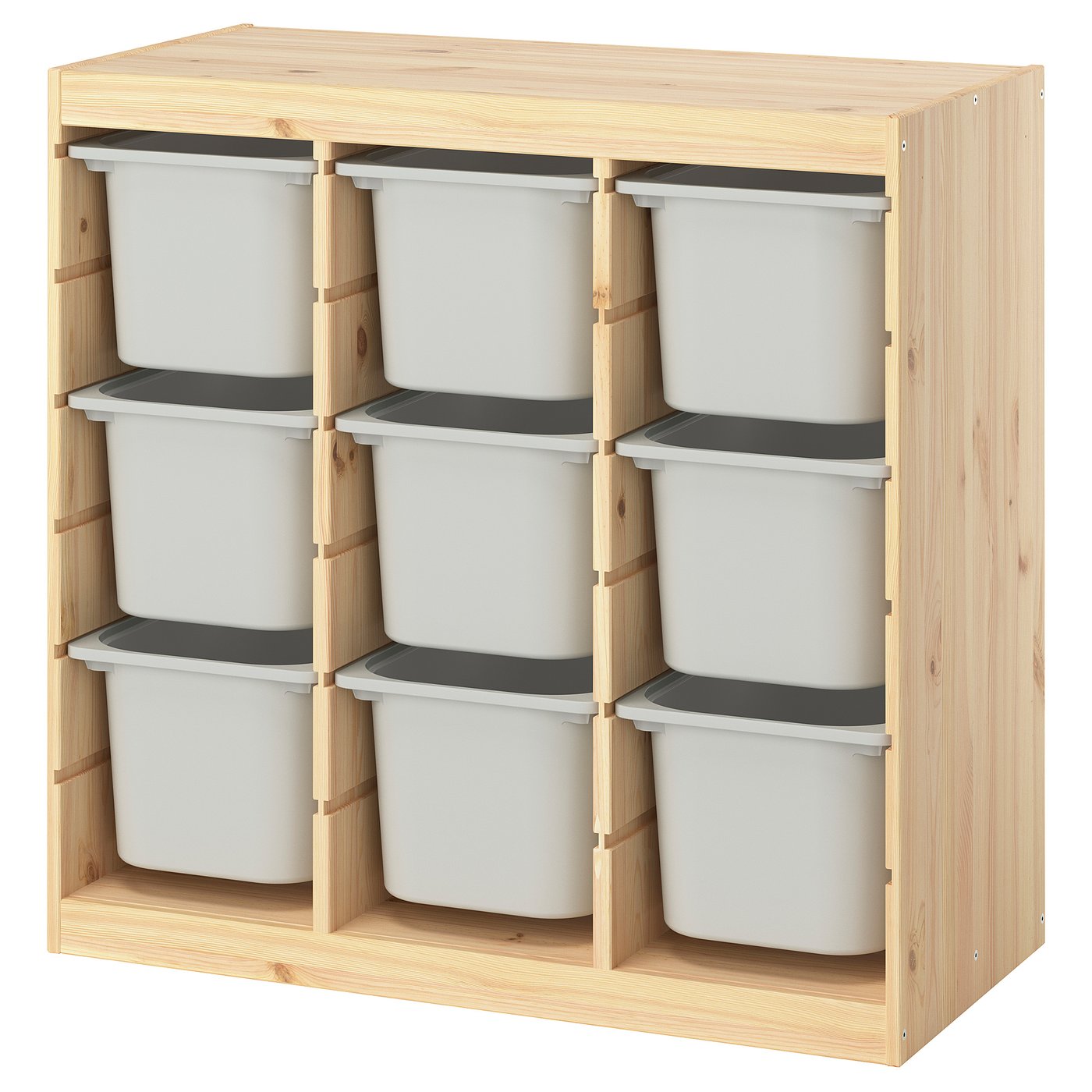 TROFAST storage combination with boxes, room divider/light white stained pine grey, 93x91x44 cm