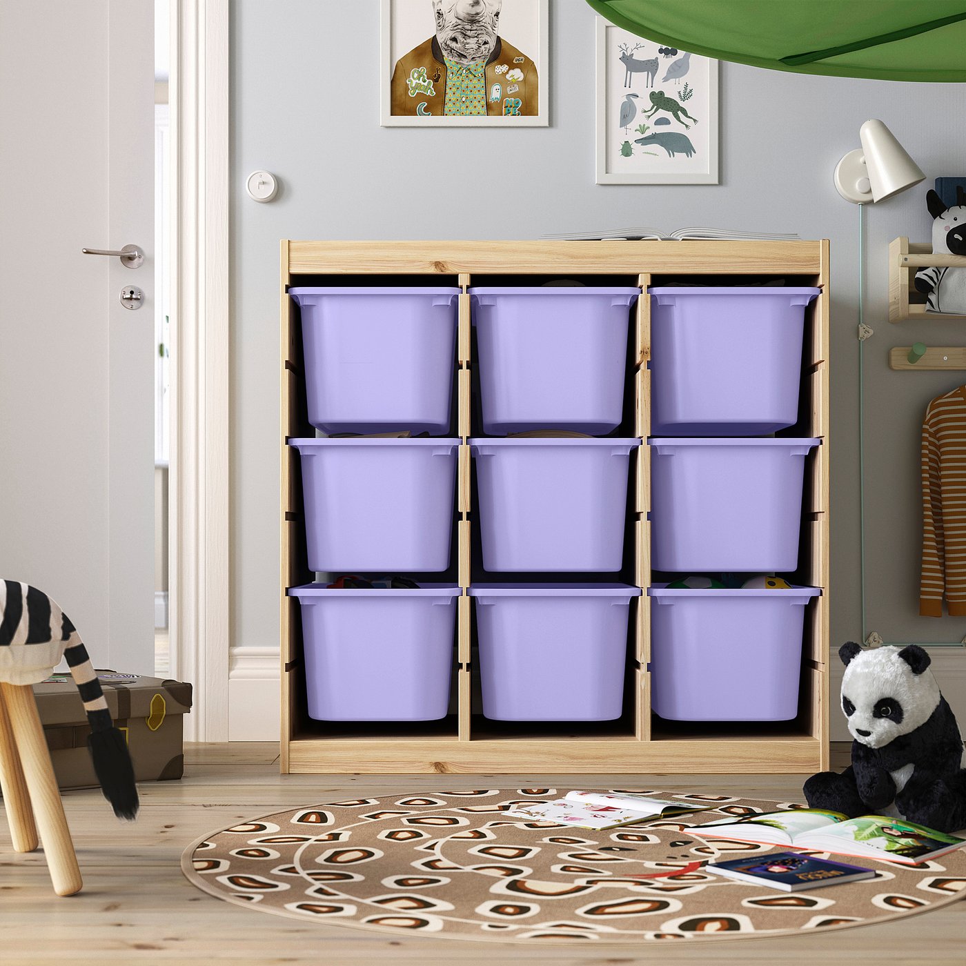 TROFAST storage combination with boxes, room divider/light white stained pine lilac, 93x91x44 cm