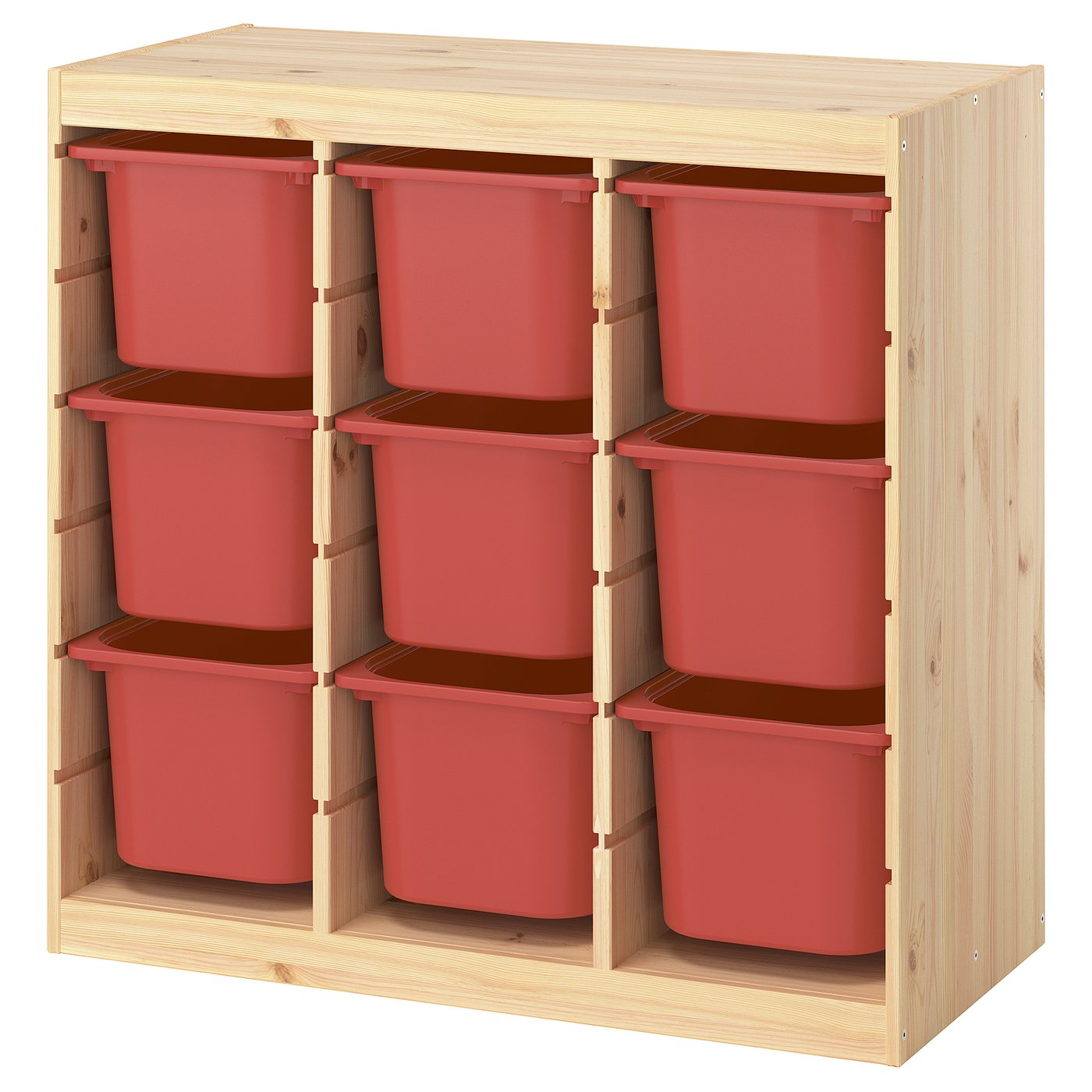 TROFAST storage combination with boxes, room divider/light white stained pine red, 93x44x91 cm