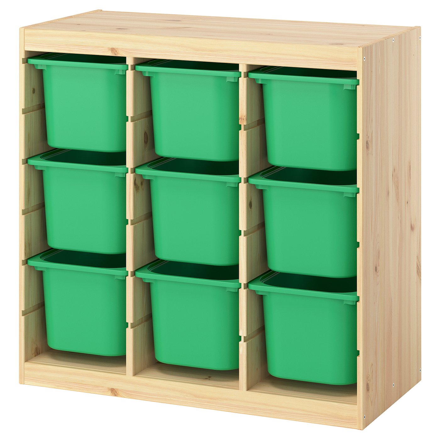 TROFAST storage combination with boxes, room divider/light white stained pine bright green, 93x44x91 cm