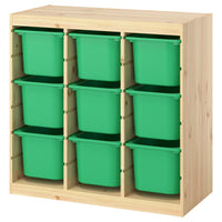 TROFAST storage combination with boxes, room divider/light white stained pine bright green, 93x44x91 cm