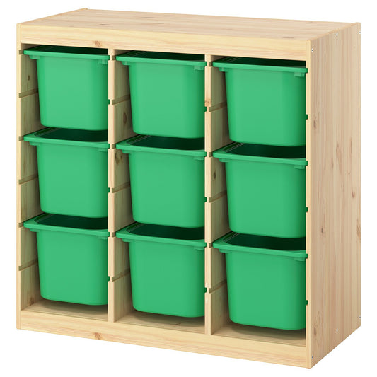TROFAST storage combination with boxes, room divider/light white stained pine bright green, 93x91x44 cm
