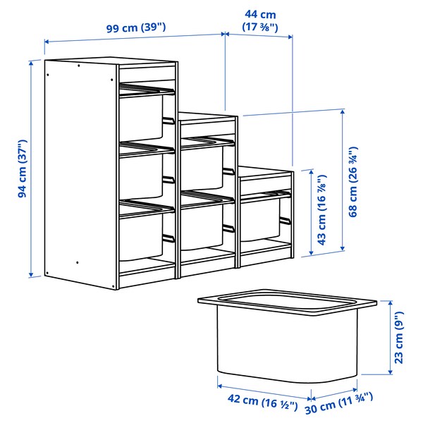 TROFAST - Combination with containers, light blue/gray,99x44x94 cm