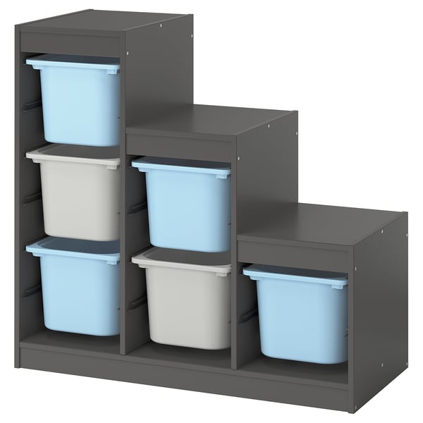 TROFAST - TROFAST Storage combination with boxes, grey light blue/grey, 99x44x94 cm