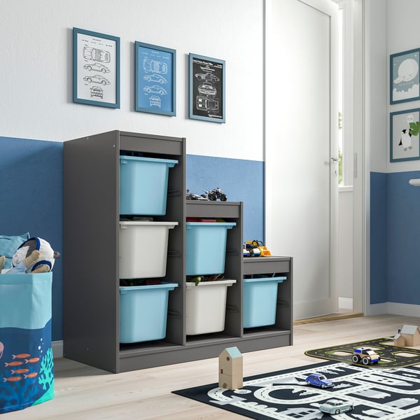 TROFAST - TROFAST Storage combination with boxes, grey light blue/grey, 99x44x94 cm