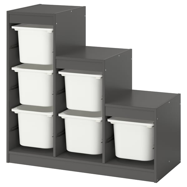 TROFAST storage combination with boxes, grey/white, 99x44x94 cm