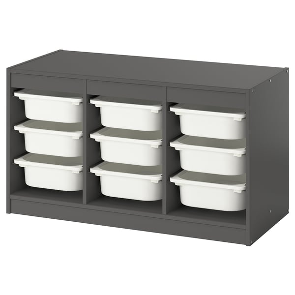 TROFAST storage combination with boxes, grey/white, 99x44x56 cm