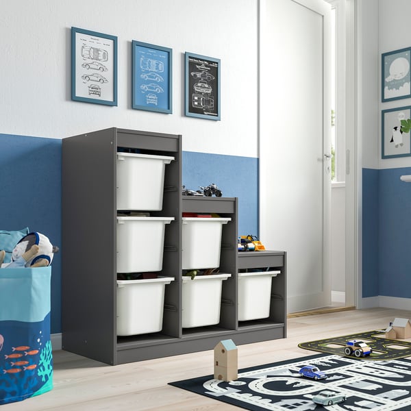 TROFAST storage combination with boxes, grey/white, 99x44x94 cm