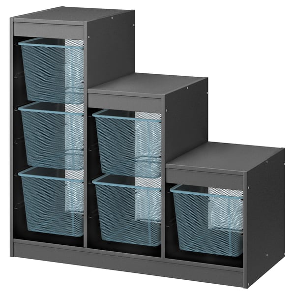TROFAST - TROFAST Storage combination with boxes, grey/grey-blue, 99x44x94 cm