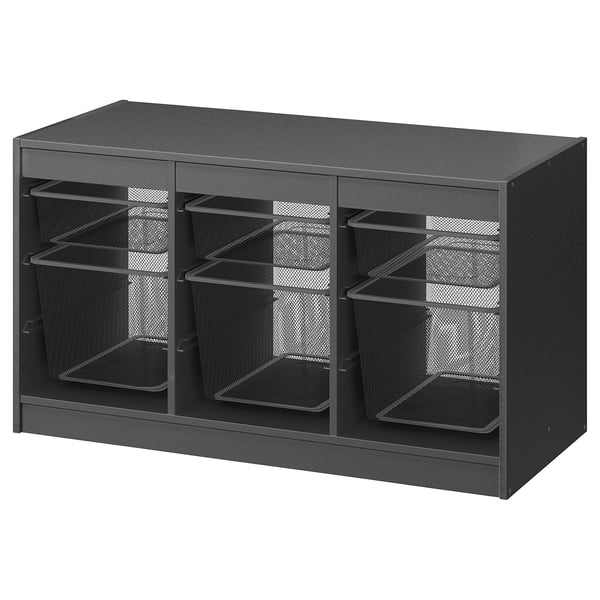 TROFAST storage combination with boxes, grey/light red, 99x44x56 cm