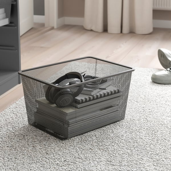 TROFAST storage combination with boxes, grey/dark grey, 99x44x94 cm