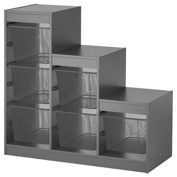 TROFAST storage combination with boxes, grey/dark grey, 99x44x94 cm