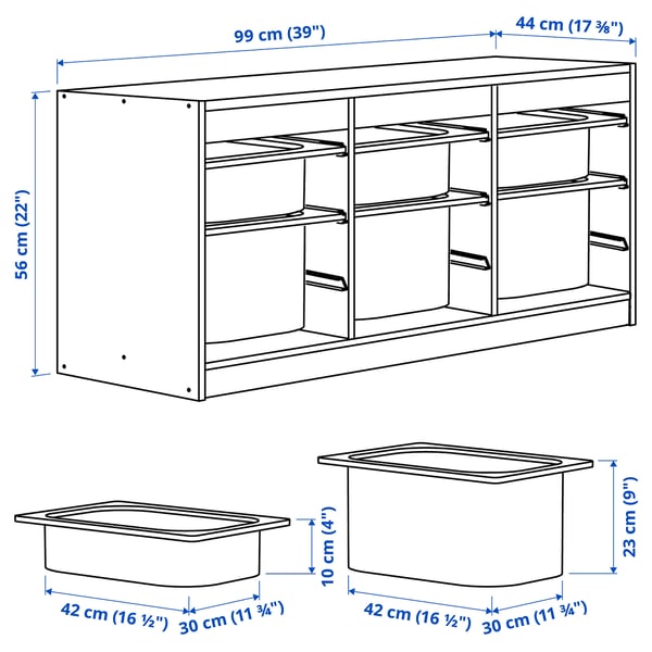 TROFAST storage combination with boxes, grey/dark grey, 99x44x56 cm