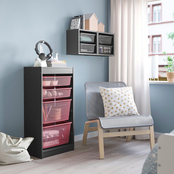 TROFAST - TROFAST Storage combination with boxes, grey/light red, 46x30x94 cm