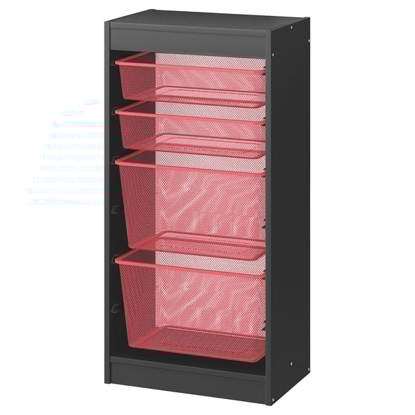 TROFAST - TROFAST Storage combination with boxes, grey/light red, 46x30x94 cm
