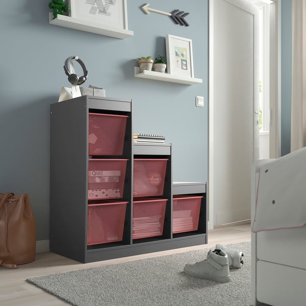 TROFAST - TROFAST Storage combination with boxes, grey/light red, 99x44x94 cm