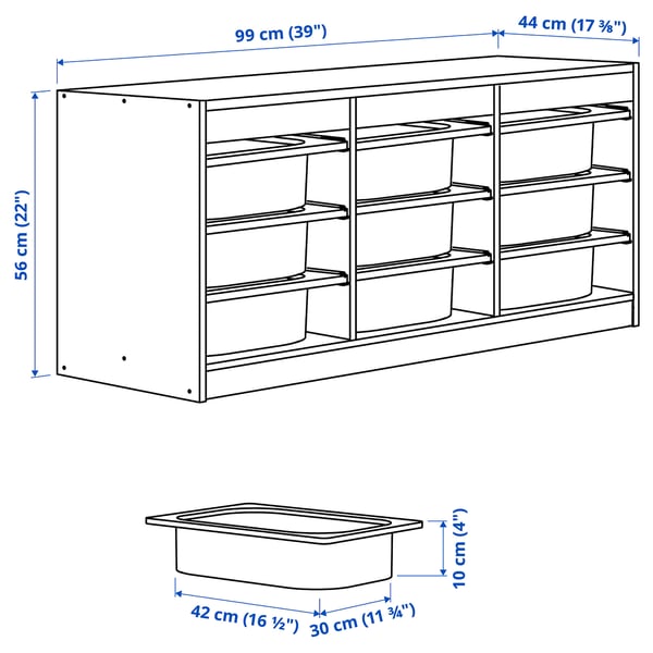 TROFAST storage combination with boxes, grey/light orange, 99x44x56 cm