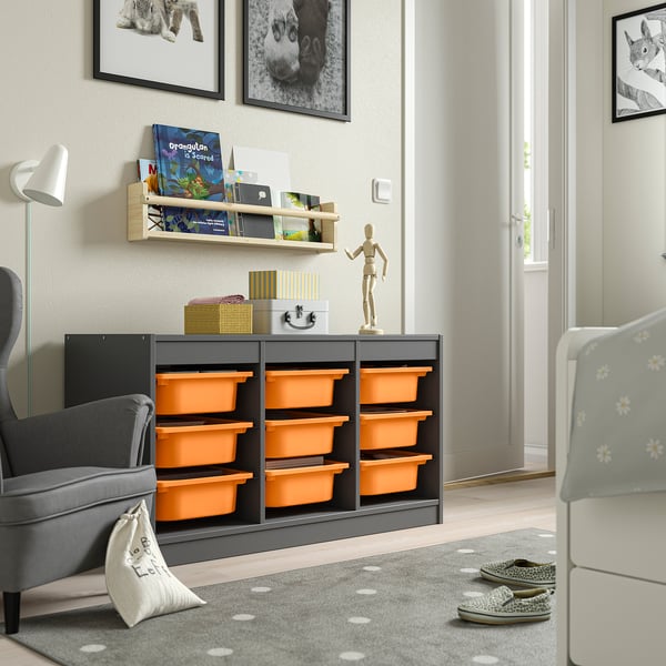 TROFAST storage combination with boxes, grey/light orange, 99x44x56 cm