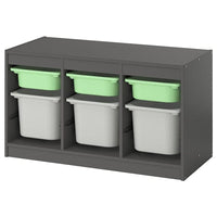 TROFAST storage combination with boxes, grey light green/grey, 99x44x56 cm