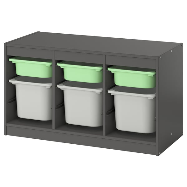 TROFAST storage combination with boxes, grey light green/grey, 99x44x56 cm