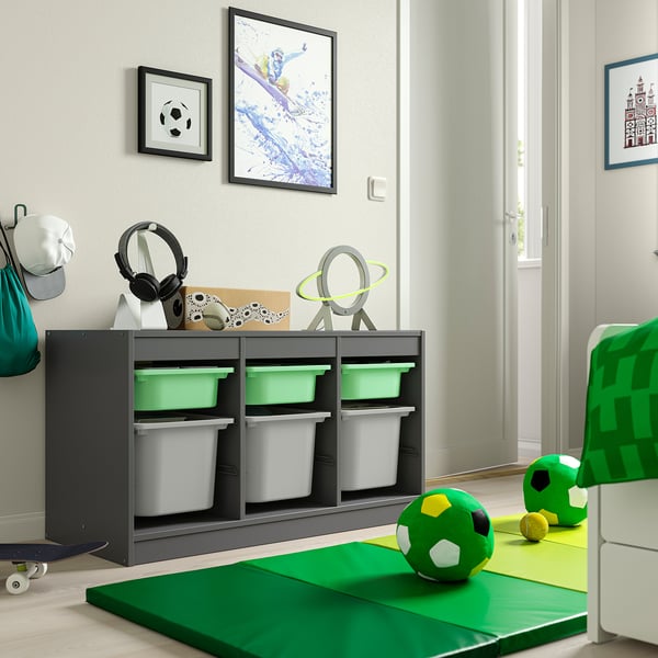 TROFAST storage combination with boxes, grey light green/grey, 99x44x56 cm