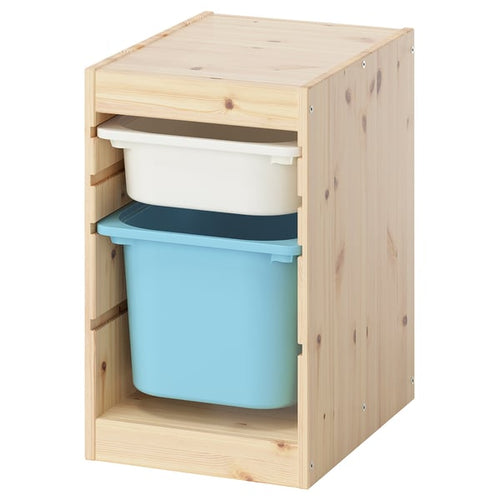 TROFAST - TROFAST Storage combination with boxes, light white stained pine white/light blue, 32x44x52 cm