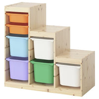 TROFAST storage combination with boxes, light white stained pine white/multicolour, 94x44x91 cm