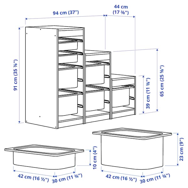 Ikea TROFAST - Combination with storage units, pine with white stain white/multicolor,94x44x91 cm