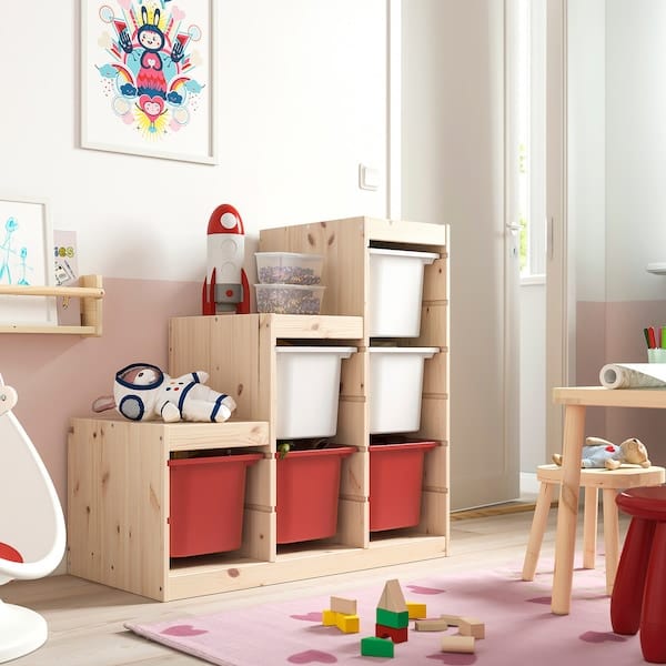 Ikea TROFAST - Combination with storage units, pine with white stain white/red,94x44x91 cm