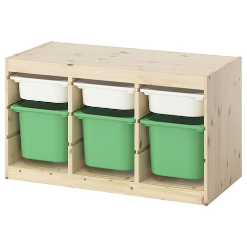 TROFAST - Combination with storage units, pine with white stain white/lively green,93x44x52 cm