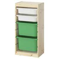 TROFAST storage combination with boxes, light white stained pine white/bright green, 44x30x91 cm