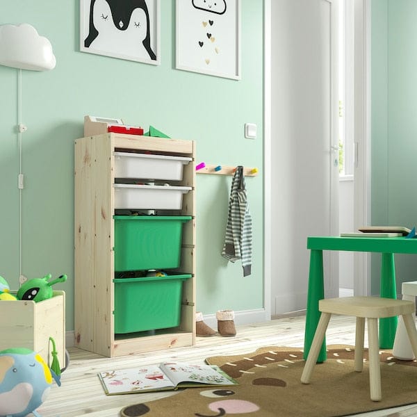 Ikea TROFAST - Combination with storage units, pine with white stain white/lively green,44x30x91 cm