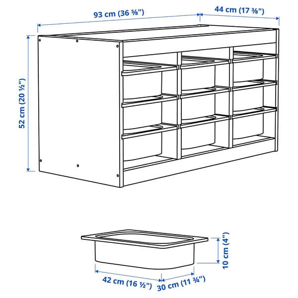 TROFAST storage combination with boxes, light white stained pine/white, 93x44x52 cm