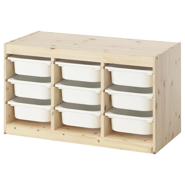 TROFAST - Storage combination with boxes, light white stained pine/white, 93x44x52 cm