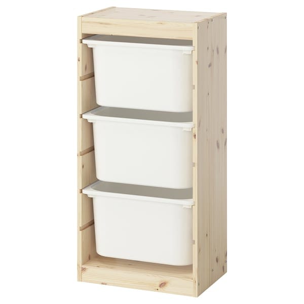 TROFAST - Storage combination with boxes, light white stained pine/white, 44x30x91 cm