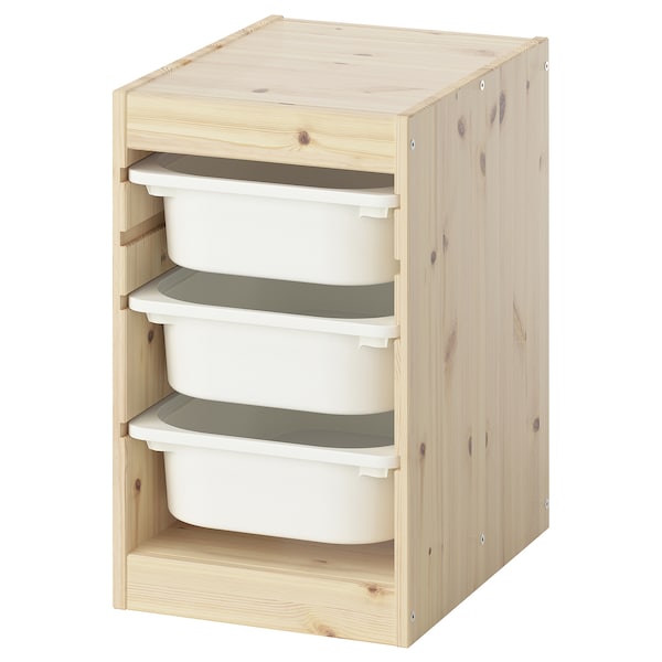 TROFAST - Combination with containers, pine with white/white stain,32x44x52 cm