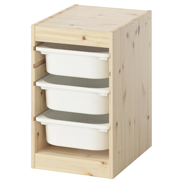 TROFAST storage combination with boxes, light white stained pine/white, 32x44x52 cm