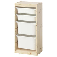 TROFAST storage combination with boxes, light white stained pine/white, 44x30x91 cm
